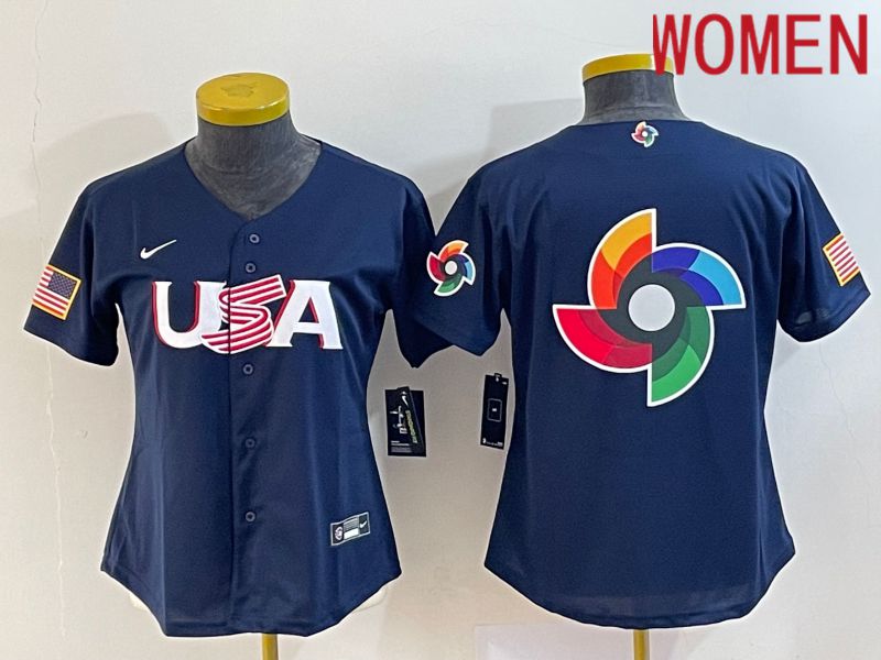 Women 2023 World Cub USA Blank Blue Nike MLB Jersey2